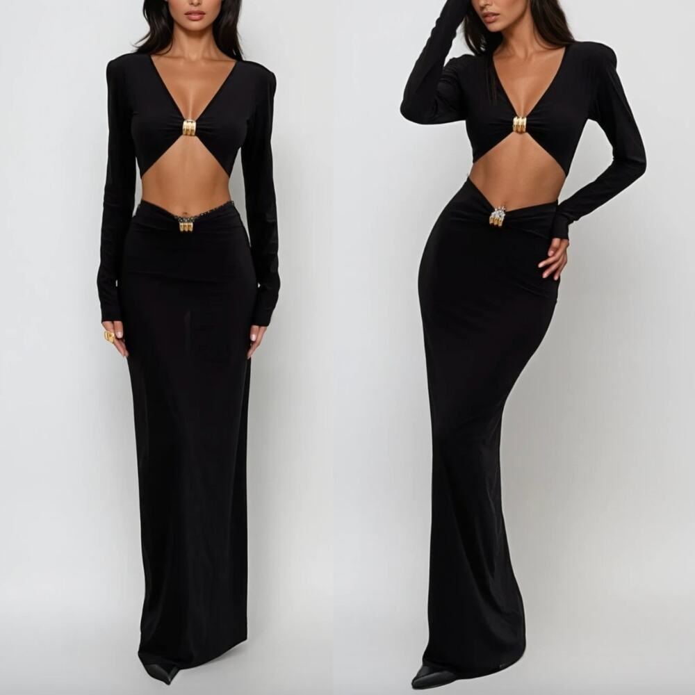 Innovare Denim | Carmen Cutout Long Sleeve Bandage Maxi Dress XS